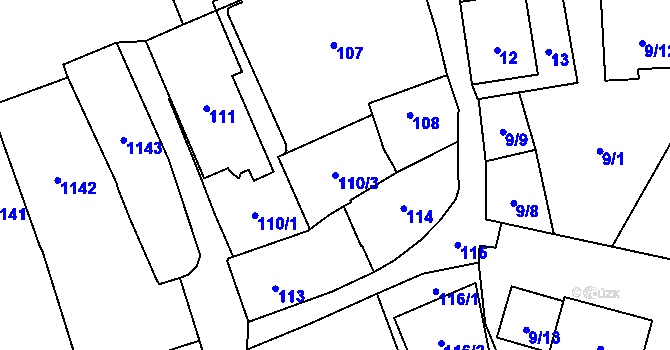 Parcela st. 110/3 v KÚ Brušperk, Katastrální mapa
