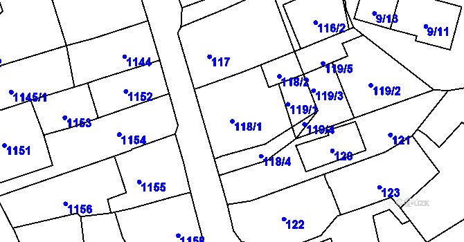 Parcela st. 118/1 v KÚ Brušperk, Katastrální mapa
