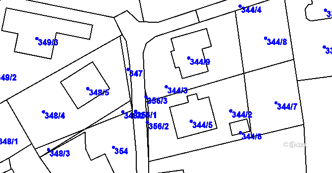 Parcela st. 344/3 v KÚ Brušperk, Katastrální mapa