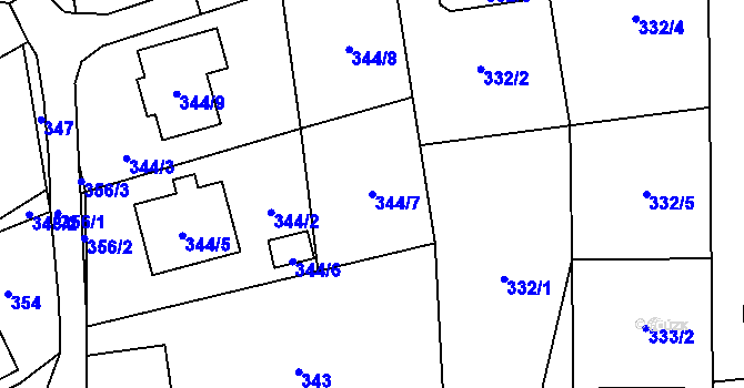 Parcela st. 344/7 v KÚ Brušperk, Katastrální mapa