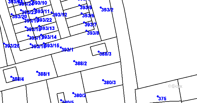 Parcela st. 388/3 v KÚ Brušperk, Katastrální mapa