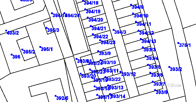 Parcela st. 393/9 v KÚ Brušperk, Katastrální mapa