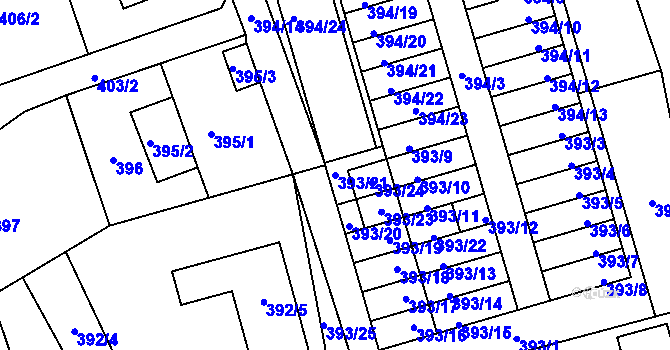 Parcela st. 393/21 v KÚ Brušperk, Katastrální mapa