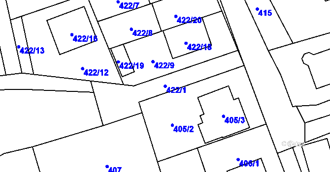 Parcela st. 422/1 v KÚ Brušperk, Katastrální mapa