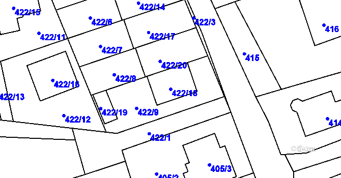 Parcela st. 422/18 v KÚ Brušperk, Katastrální mapa