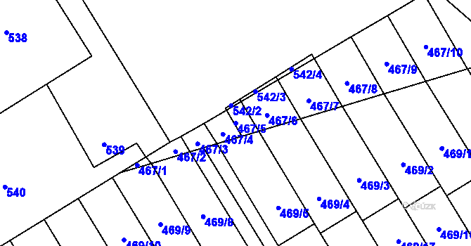 Parcela st. 467/5 v KÚ Brušperk, Katastrální mapa