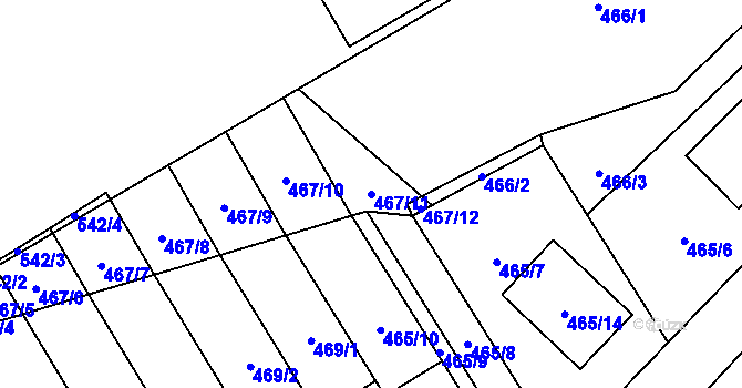 Parcela st. 467/11 v KÚ Brušperk, Katastrální mapa