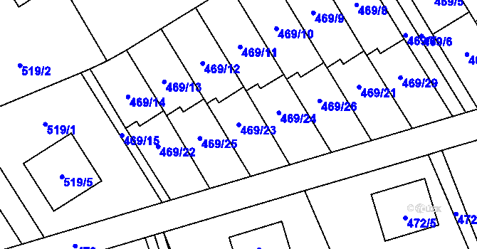 Parcela st. 469/23 v KÚ Brušperk, Katastrální mapa
