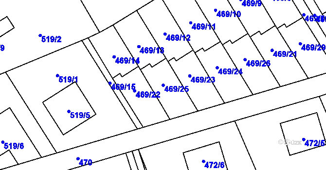 Parcela st. 469/25 v KÚ Brušperk, Katastrální mapa