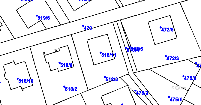 Parcela st. 518/11 v KÚ Brušperk, Katastrální mapa