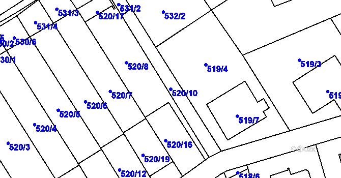 Parcela st. 520/10 v KÚ Brušperk, Katastrální mapa