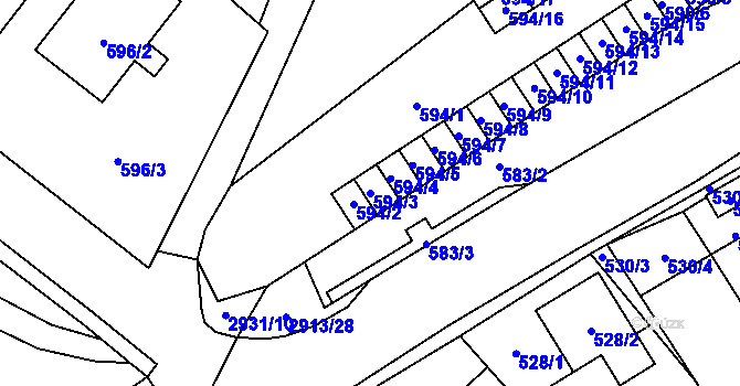 Parcela st. 594/3 v KÚ Brušperk, Katastrální mapa