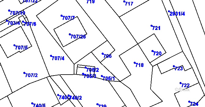 Parcela st. 706 v KÚ Brušperk, Katastrální mapa