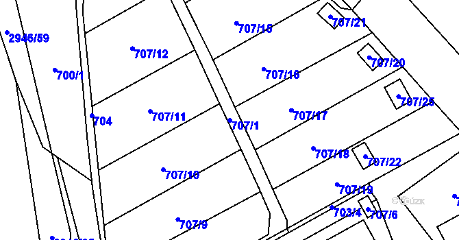 Parcela st. 707/1 v KÚ Brušperk, Katastrální mapa