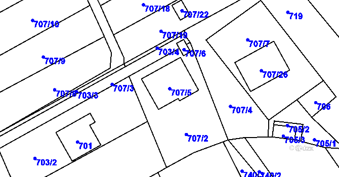 Parcela st. 707/5 v KÚ Brušperk, Katastrální mapa
