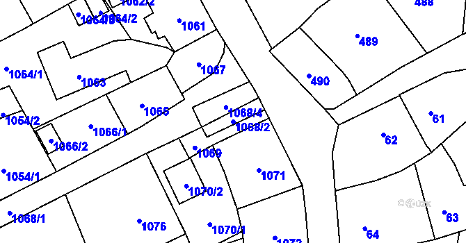Parcela st. 1068/2 v KÚ Brušperk, Katastrální mapa