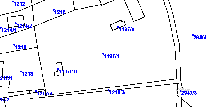 Parcela st. 1197/4 v KÚ Brušperk, Katastrální mapa