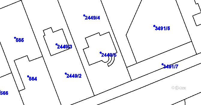 Parcela st. 2449/5 v KÚ Brušperk, Katastrální mapa