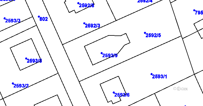 Parcela st. 2592/9 v KÚ Brušperk, Katastrální mapa
