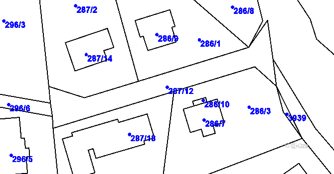 Parcela st. 287/12 v KÚ Brušperk, Katastrální mapa