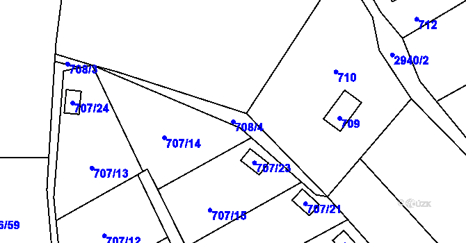 Parcela st. 708/4 v KÚ Brušperk, Katastrální mapa