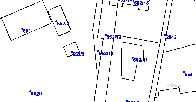Parcela st. 552/13 v KÚ Brušperk, Katastrální mapa