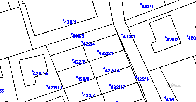 Parcela st. 422/21 v KÚ Brušperk, Katastrální mapa