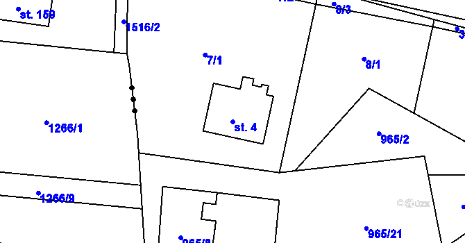 Parcela st. 4 v KÚ Bruzovice, Katastrální mapa