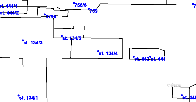 Parcela st. 134/4 v KÚ Bruzovice, Katastrální mapa