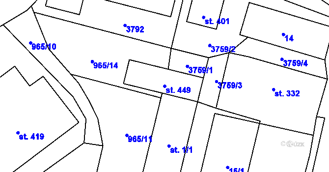 Parcela st. 449 v KÚ Bruzovice, Katastrální mapa