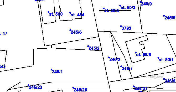 Parcela st. 245/2 v KÚ Bruzovice, Katastrální mapa
