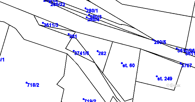 Parcela st. 282 v KÚ Bruzovice, Katastrální mapa