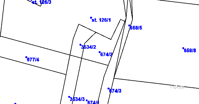 Parcela st. 674/2 v KÚ Bruzovice, Katastrální mapa
