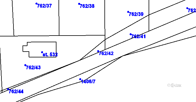 Parcela st. 762/42 v KÚ Bruzovice, Katastrální mapa