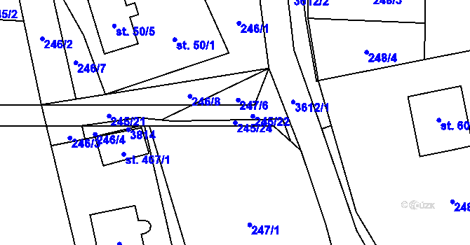 Parcela st. 245/24 v KÚ Bruzovice, Katastrální mapa