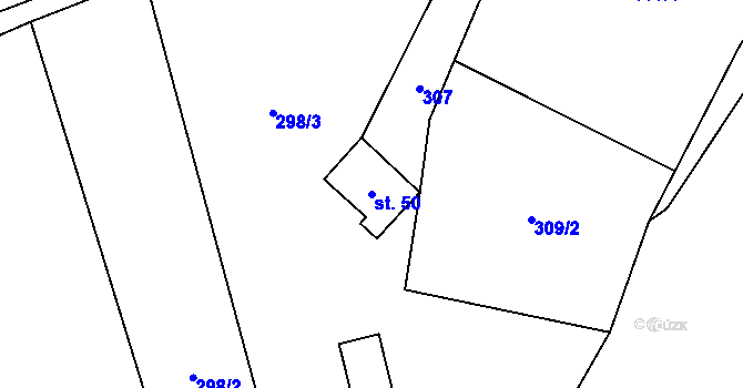 Parcela st. 50 v KÚ Proruby, Katastrální mapa
