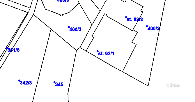 Parcela st. 62/1 v KÚ Proruby, Katastrální mapa