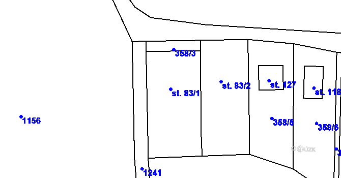 Parcela st. 83/1 v KÚ Proruby, Katastrální mapa