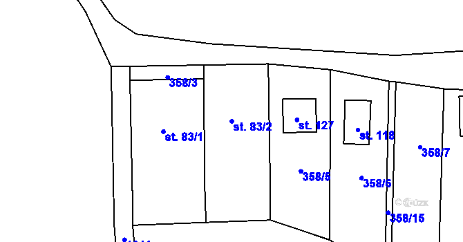 Parcela st. 83/2 v KÚ Proruby, Katastrální mapa