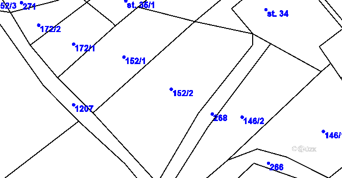 Parcela st. 152/2 v KÚ Proruby, Katastrální mapa