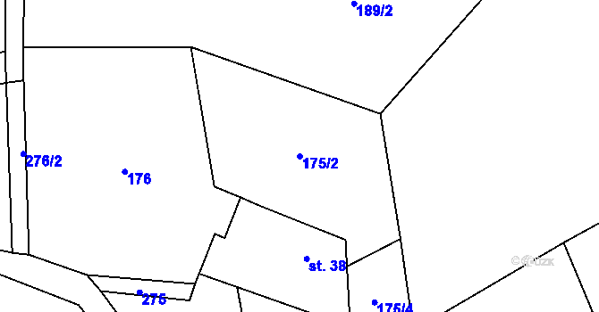 Parcela st. 175/2 v KÚ Proruby, Katastrální mapa