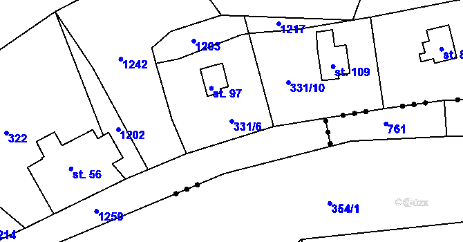 Parcela st. 331/6 v KÚ Proruby, Katastrální mapa