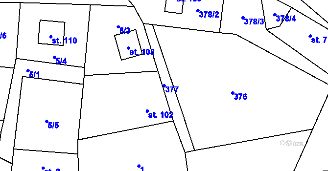 Parcela st. 377 v KÚ Proruby, Katastrální mapa