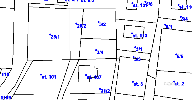 Parcela st. 3/4 v KÚ Proruby, Katastrální mapa