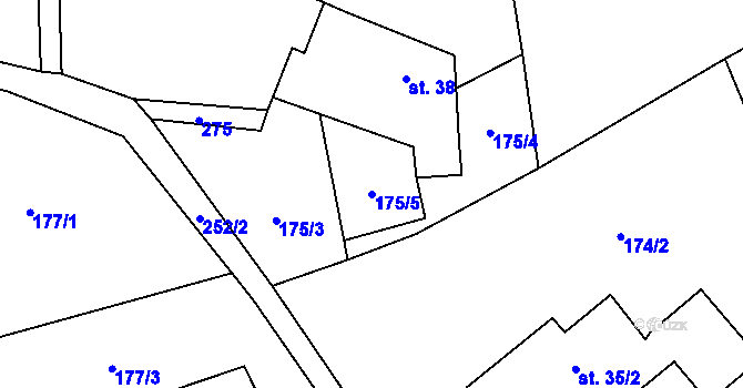Parcela st. 175/5 v KÚ Proruby, Katastrální mapa