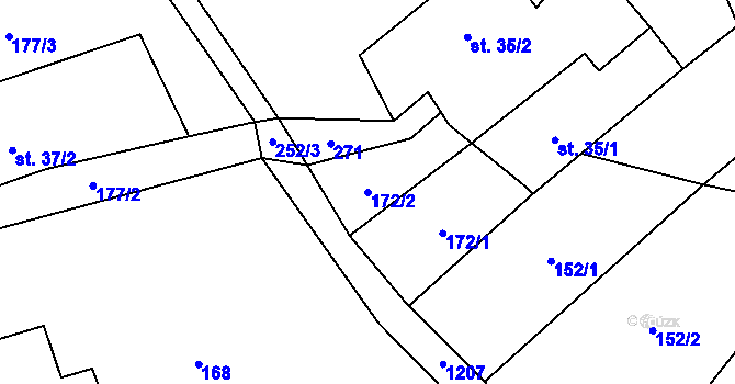 Parcela st. 172/2 v KÚ Proruby, Katastrální mapa
