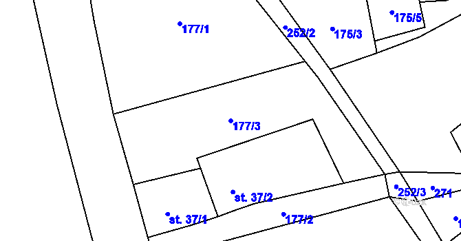 Parcela st. 177/3 v KÚ Proruby, Katastrální mapa