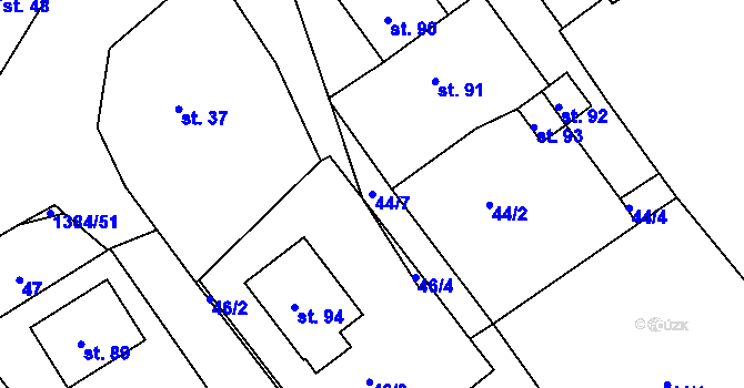 Parcela st. 44/7 v KÚ Brzkov, Katastrální mapa