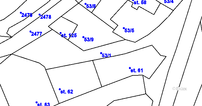 Parcela st. 53/1 v KÚ Brzkov, Katastrální mapa