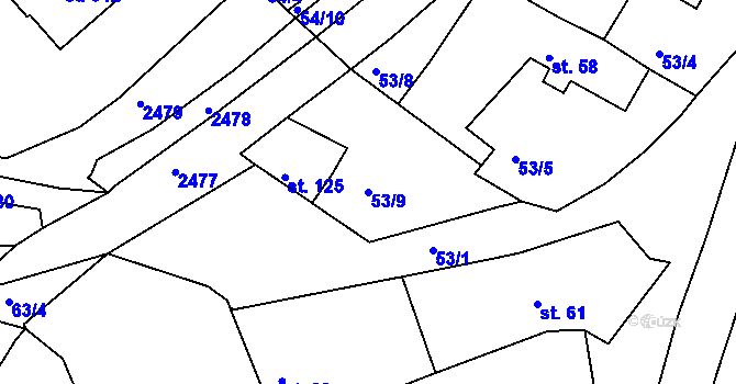 Parcela st. 53/9 v KÚ Brzkov, Katastrální mapa